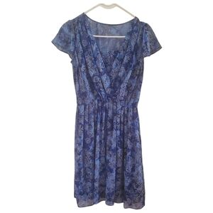 Anayi Short Sleeve Floral Pleated 2 pcs dress Blue Size Small